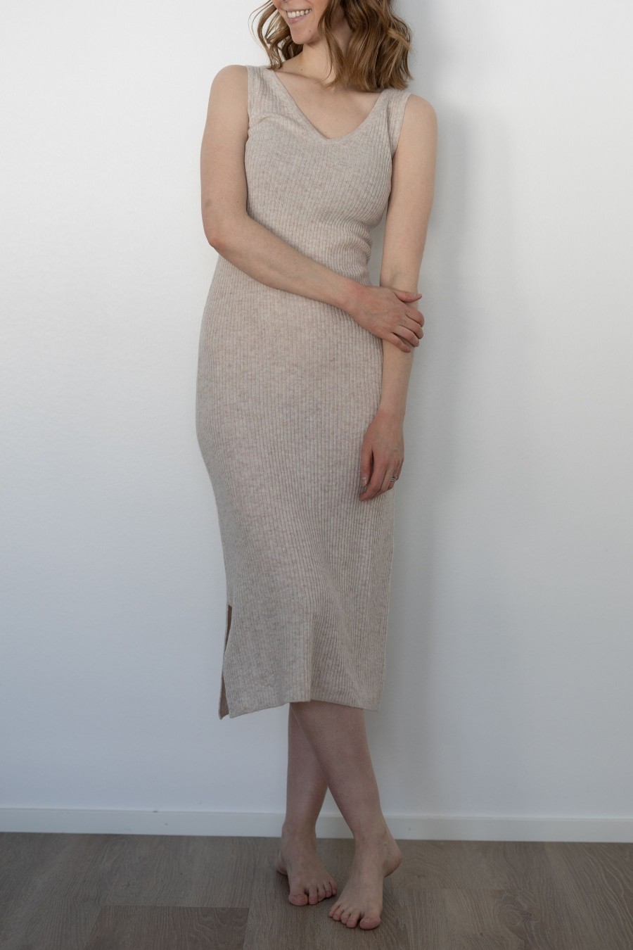 Vaatteet Davida | Midi Ribbed Dress, Light Beige