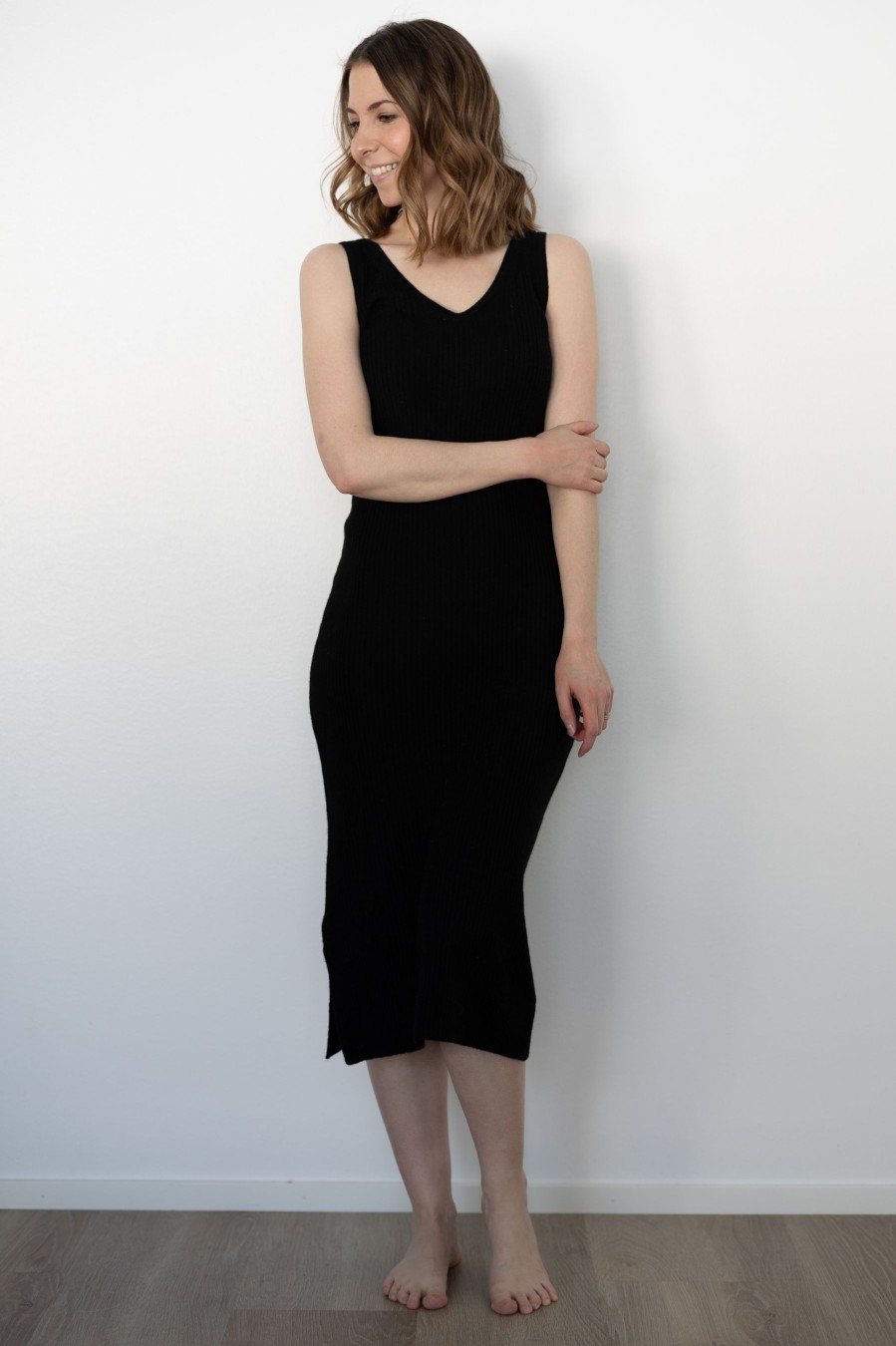Vaatteet Davida | Midi Ribbed Dress, Black
